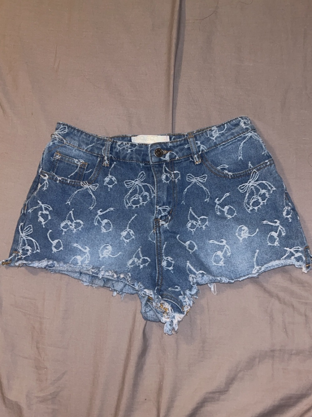 rebels Blue Denim cherry Print High-Waist Jean Shorts
